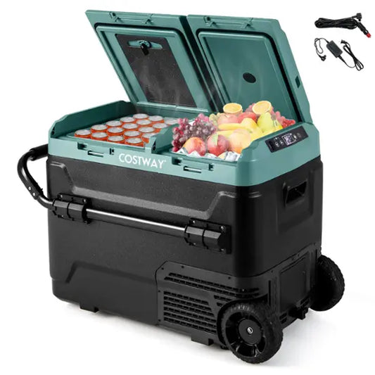 Dual Zone 12V Car Refrigerator 64QT Portable Compressor Fridge Freezer (-4℉~68℉) for RVs - Green